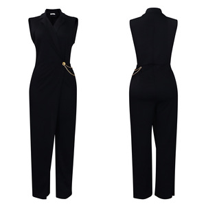 Tute estive di ultima generazione per <span class=keywords><strong>donna</strong></span> elegante colletto in vita catena ampia gamba larga <span class=keywords><strong>tuta</strong></span> da <span class=keywords><strong>donna</strong></span> - Product Image 5