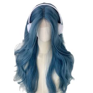 Peluca Larga Rizada Azul Niebla con Flequillo Lateral de 55cm, Fibra Kanekalon, Línea de Cabello Natural, Encaje Transparente para Mujer - Product Image 3