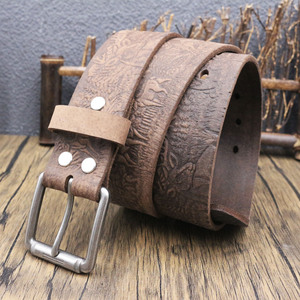 Sabuk Kulit Sapi Asli Bermotif Rusa Hutan Vintage Untuk Pria, Sabuk Kulit Asli Retro Untuk Berburu dan Aktivitas Luar Ruangan Bergaya Barat - Product Image 5