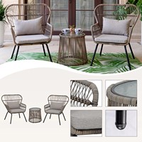 Offre Spéciale : Ensemble de Mobilier de Jardin Moderne et Confortable 3 Pièces en Rotin PE avec Chaises et Table Basse, Idéal pour l'Hôtellerie