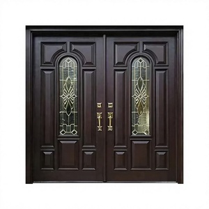 Portes <span class=keywords><strong>d</strong></span>'<span class=keywords><strong>entrée</strong></span> doubles en verre anti-effraction de haute qualité en bois massif pour villas contemporaines - Product Image 5