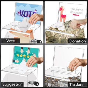 VOISEN Boîte à dons rectangulaire transparente avec serrure, urne de vote, porte-affiche, boîte à suggestions, boîte à faveurs pour collectes de fonds, écoles et conférences - Product Image 5