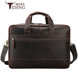 Tiding Genuine Leather Men's <b>Briefcase</b> 17 Inch Laptop Bag Business Travel Dark Brown - Product Image 5