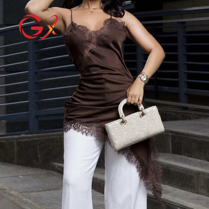 GX11819 <span class=keywords><strong>Abito</strong></span> <span class=keywords><strong>Mini</strong></span> da Donna Senza Maniche con Spalline Sottili, Sexy ed Elegante per Feste, con Inserti <span class=keywords><strong>in</strong></span> Pizzo e <span class=keywords><strong>Raso</strong></span>, Vestito Irregolare - Product Image 1