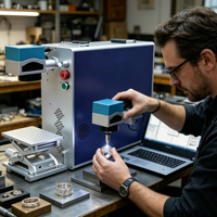 Marqueur laser à fibre portable avec coque de batterie, refroidissement par air, facile à utiliser, modèle électrique durable, prend en charge DXF/BMP/AI/PLT/UV