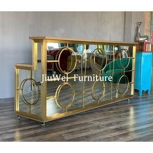 आधुनिक लक्जरी सोने की धातु सेवा बार होटल फार्महाउस के लिए ज्यामितीय परिपत्र डिजाइन टिकाऊ मोबाइल बार गाड़ी - Product Image 3