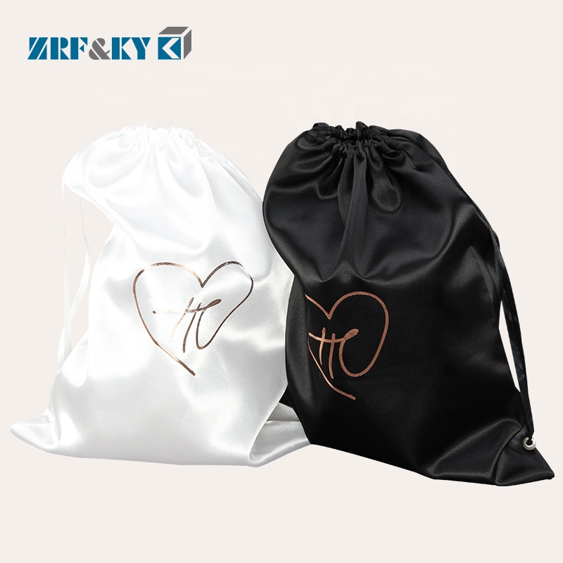 Custom Foil LOGO White Black Satin Cotton Non Woven Fabric Drawstring Bags