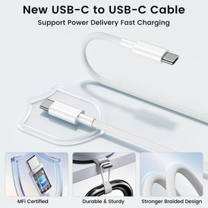 Chargeur USB C 20W avec câble tressé pour iPad Pro Air Mini Tablet PD, charge rapide, blanc - Product Image 4