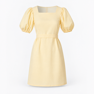 Women Summer Casual <b>Dress</b> Puff <b>Sleeve</b> Square Neck Waist Definition <b>Midi</b> A Line - Product Image 4