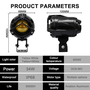 Super Bright LED Motorcycle Spotlight Dual Color 4 Mode <b>Flash</b> Headlights Waterproof Foglights Trucks ATV Jeeps Model MO57 2-Year - Product Image 2