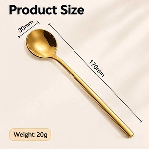 Cuillère ronde petite en acier inoxydable de style coréen, cuillère à café, cuillère à thé au lait, cuillère à glace, cuillère à dessert, manche long doré - Product Image 5
