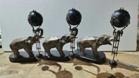 Statue d'éléphant antique en bronze mystérieuse, mouvement de 72 heures, mécanisme en laiton, bras oscillant à boule de cobalt bleu de 4 pouces
