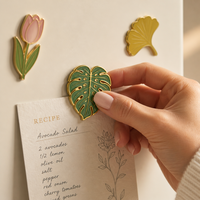Aimants de réfrigérateur en métal émaillé personnalisés en gros, motifs végétaux mignons (fleurs, feuilles, succulentes), autocollants décoratifs pour réfrigérateur, cadeaux