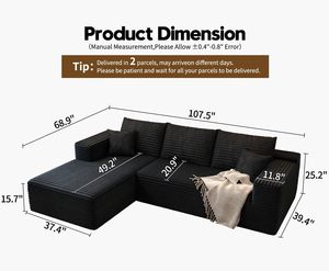 Wholesale L Shaped Cloud Couch 107 Inch Plush Sectional <strong>Sofa</strong> with Chaise Minimalist Living Room Furniture - Product Image 2