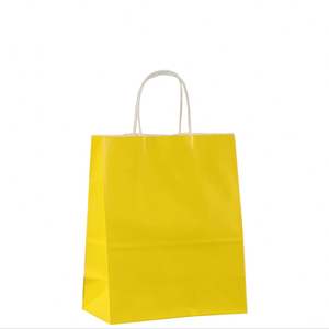 Sac en papier kraft jaune pour magasins de vêtements, centres commerciaux, boutiques, magasins de cadeaux, sac en papier de luxe jaune avec poignée - Product Image 1
