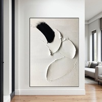 Peinture texturée 3D noir et blanc, art mural neutre, peinture à l'huile abstraite, décoration murale contemporaine, art minimaliste pour entrée