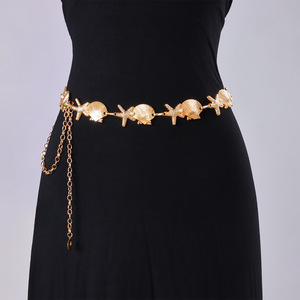 โซ่คาดเอวเปลือกหอยทองคำและมุก สไตล์โบฮีเมียน แฟชั่นชายหาด โซ่ประดับร่างกาย โลหะผสมสังกะสี แบบพันรอบเส้นเดียว - Product Image 1