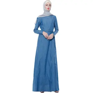 2022 new design islamic modest dress muslim cotton dress solid jeans abayas for women wholesale Islamic Muslim clothing