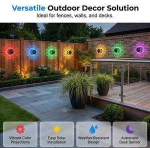 Nouveau <span class=keywords><strong>projecteur</strong></span> <span class=keywords><strong>solaire</strong></span> Mandala 2026 pour jardin, lumière extérieure à changement de couleur pour terrasse, marches et motifs, applique murale <span class=keywords><strong>solaire</strong></span> pour patio et cour arrière - Product Image 2