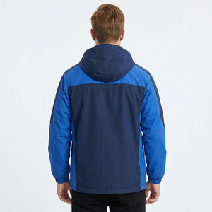 Chaqueta cortavientos con capucha para hombre, con bloques de color, cierre de cremallera, informal, para exteriores, corte regular, azul marino, poliéster - Product Image 4