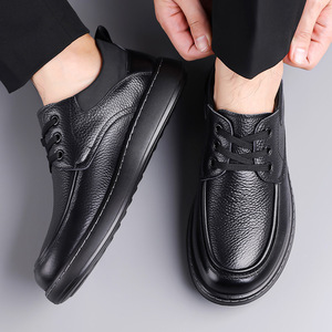 Chaussures en cuir pour hommes, noires, à bout rond, à lacets, plateforme, style décontracté, semelle épaisse, taille adulte 9950 - Product Image 4