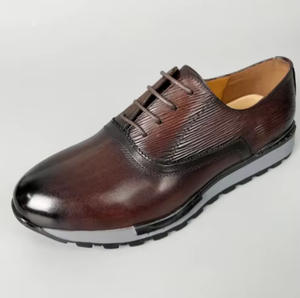 Chaussures décontractées pour hommes en cuir de vache véritable faites à la main, à lacets, respirantes, avec empeigne souple, semelle en caoutchouc antidérapante, pour la marche quotidienne en extérieur et le sport - Product Image 2
