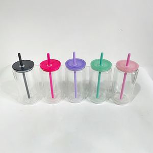 Verre à bière à double paroi en verre borosilicate transparent anti-fuite de 15 oz, avec couvercle en plastique, pour sublimation (type boule à neige) - Product Image 2