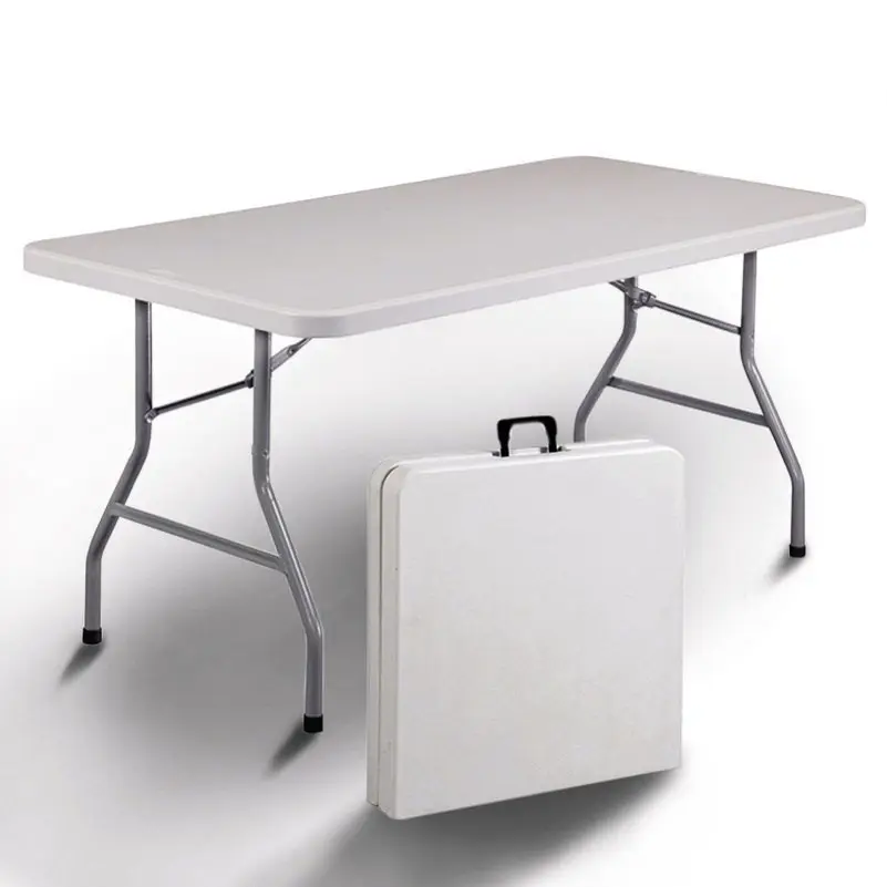 야외 가구 6 피트 흰색 직사각형 플라스틱 접이식 연회 취사 바베큐 캠핑 피크닉 접이식 테이블