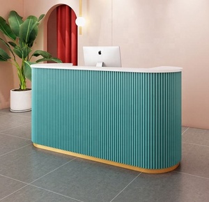 Barber Shop Wood Nail Customize Spa Light Blue Modern <b>Small</b> <b>White</b> High Quality Front <b>Table</b> Beauty Salon Reception Desk - Product Image 3