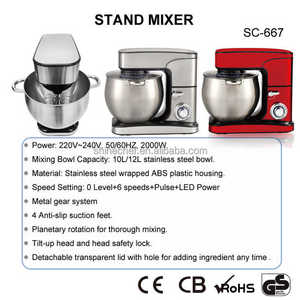 Batidora de Pedestal SOHEF de 12L y 2000W Comercial con Engranajes Metálicos, 6 Patas Antideslizantes, Tapa Antisalpicaduras - Accesorios Desmontables y Cabezal Inclinable - Product Image 5