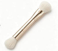 Pinceau de maquillage double embout Huanmutone Or Champagne 2-en-1, poils végétaliens, pour crème et poudre, outil de beauté pratique pour les voyages