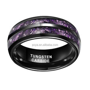 POYAジュエリーメンズ8mmブラック & シルバータングステン結婚指輪ドームスタイルパープルオパールインレイクラシックカップルプロミスリング - Product Image 3