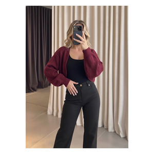 <b>Women's</b> <b>Burgundy</b> Knitted Raglan Sleeve Bolero <b>Cardigan</b> Korean Style All Seasons Wear - Product Image 1