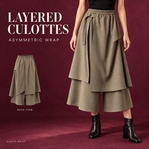En gros, Pantalon-jupe décontracté pour femmes, doux, taille haute, asymétrique, superposé, coupe ample, taille élastique, jambe large et droite - Product Image 1