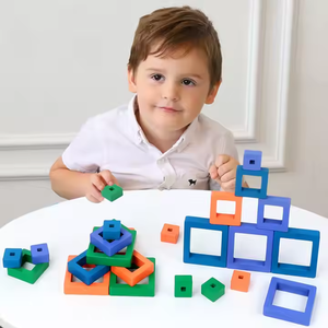 Montessori แฟลชการ์ดรูปทรงเรขาคณิตทำจากไม้การ์ดจับคู่เกมบล็อกสี่เหลี่ยมของเล่นเพื่อการเรียนรู้ทางการศึกษาสำหรับเด็กผู้ชายเด็กผู้หญิง - Product Image 4