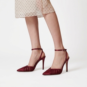 Escarpins slingback à talon aiguille pour femme, à bout pointu, en maille froncée, avec bride de cheville, vente en gros OEM - Product Image 5