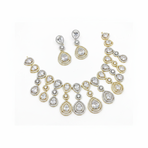 Ensemble collier et boucles d'oreilles en alliage ethnique plaqué or 2 tons pour femmes Bijoux de fête élégants pour mariage et occasions festives - Product Image 2