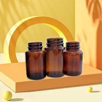 Flacon en verre ambré à large ouverture de 60 à 500 ml pour capsules, comprimés, pilules, avec estampage à chaud, utilisation pour infusion, bouchon à vis argenté
