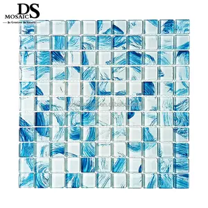 Personalizado Cristal Piscina De Luxo Azulejos De Mosaico Azul impressão manual Cor Parede Decorativa Mosaico De Vidro Azulejo