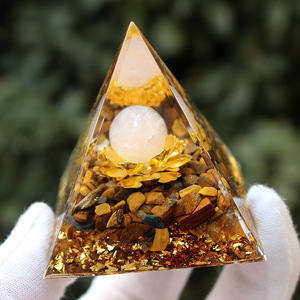 Rose <b>Crystal</b> <b>Ball</b> Tiger Eye Crushed Stone Pyramid Resin Epoxy Craft Desktop Ornament Feng Shui Living Room Decor - Product Image 2