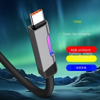 Câbles de données USB-C vers C 100W prêts à être expédiés, charge rapide 5A, 1m, en nylon tressé, type C, RGB