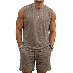 Conjunto de Dos Piezas para Hombre, Estilo Vintage, Lavado Ácido, Camiseta sin Mangas de Algodón y Pantalones Cortos - Product Image 3