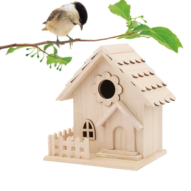 Venta al por mayor de madera al aire libre pájaro viviendo casas colgando pájaros de jaula