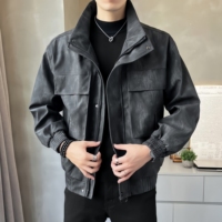 Veste en cuir pour homme, veste en cuir PU respirante pour l'hiver, veste pilote à fermeture éclair, col à revers, poche multifonctionnelle pour l'extérieur, veste décontractée
