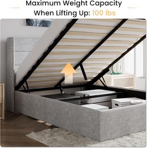 Nữ Hoàng Kích thước nâng lên lưu trữ Giường hiện đại đầu giường bọc nền tảng GIƯỜNG KHUNG thủy lực lưu trữ không có hộp mùa xuân cần thiết - Product Image 6