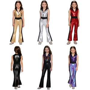 Traje de Discoteca para Niñas, Mono con Lentejuelas, Disfraz de los 70, Pantalones Metálicos Acampanados, Mono sin Mangas para Fiesta, Baile de Jazz, Personalizado para Niños - Product Image 1