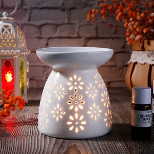 Wholesale Ceramic Hollow Out Night Fragrance Oil Burner Lights Candle Wax Melt Aromatherapy Stove