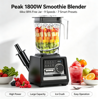 Blender électrique pour glace pilée, smoothies, boissons glacées et fruits, 1800W, capacité de 68 oz, 5+ vitesses et minuterie intégrée