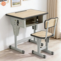 Ensemble bureau et chaise pour étudiants réglables en hauteur, design moderne, structure en acier ergonomique, mobilier scolaire avec rangement pour l'école primaire