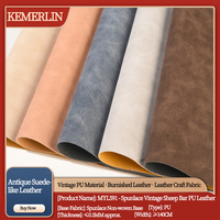 KEMERLIN Tissu en cuir PU effet peau de mouton vintage, tissu en suède, tissu spunlace antique, matériau en cuir artificiel doux bicolore pour chaussures et canapés